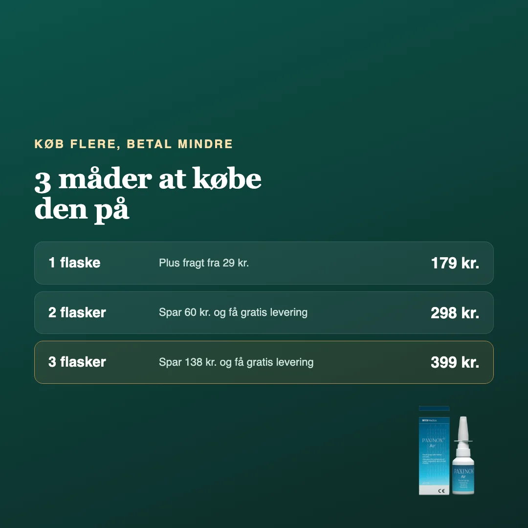 Køb flere, betal mindre: 1, 2 eller 3 flasker Paxinox Air til 179, 298 eller 399 kr.